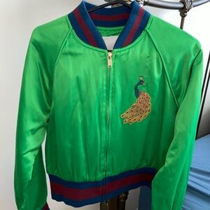 Wilfred Bright Green Kids Jacket with Peacock Design